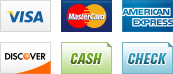 Visa, Master card, Cash, Checks and All Major Cards Accepted